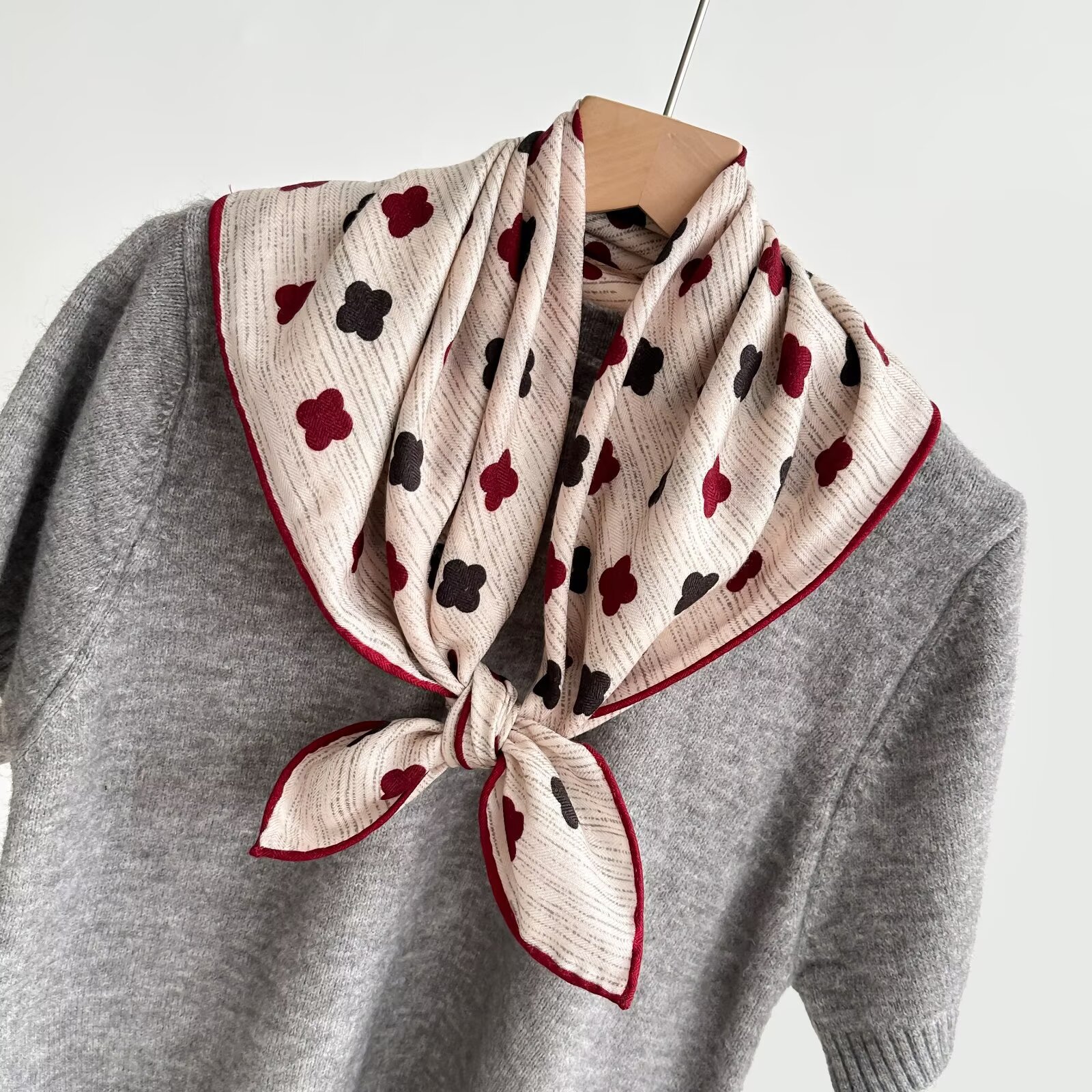 Burgundy Clover Wool & Silk Scarf - Image 1