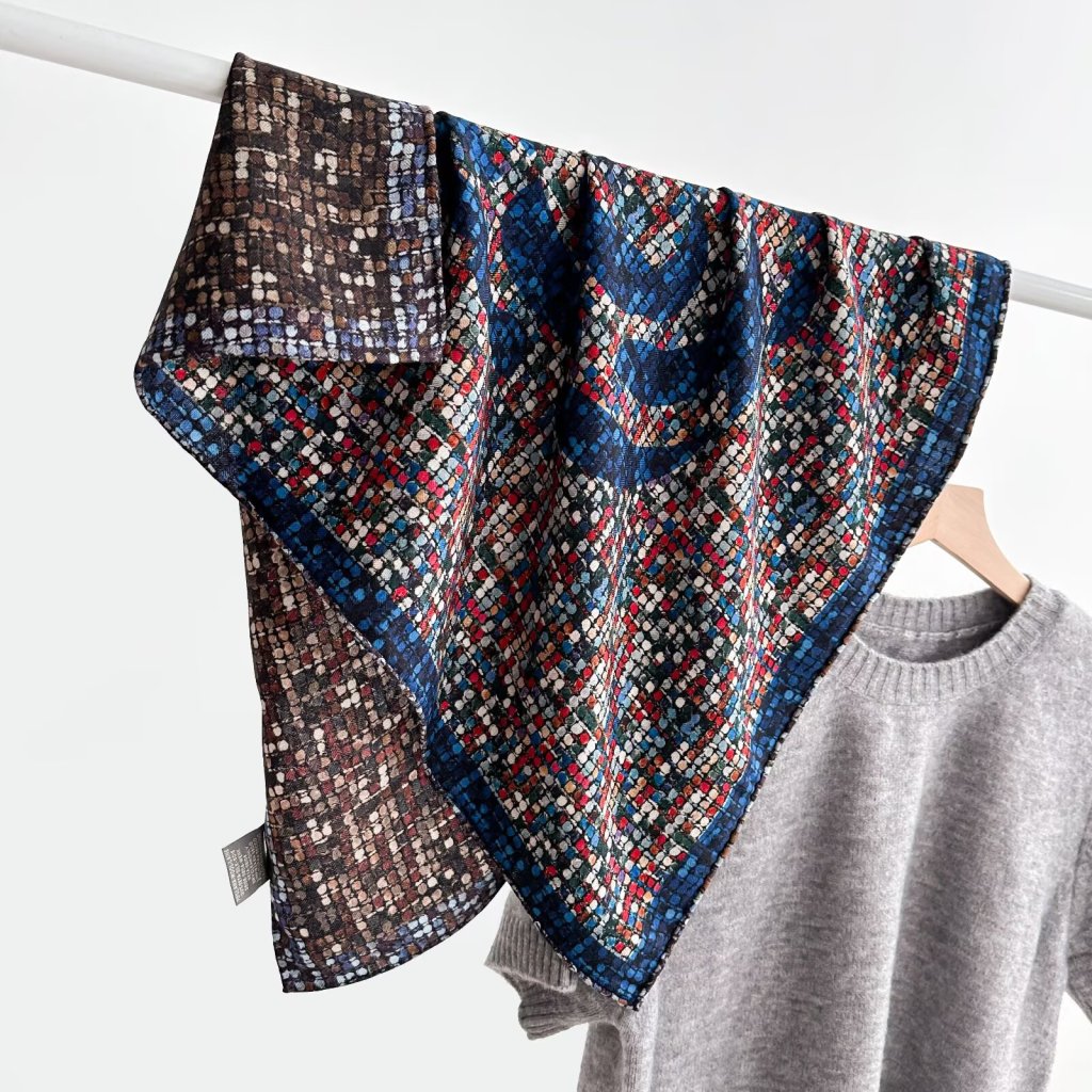 Blue Mosaic Wool & Silk Scarf