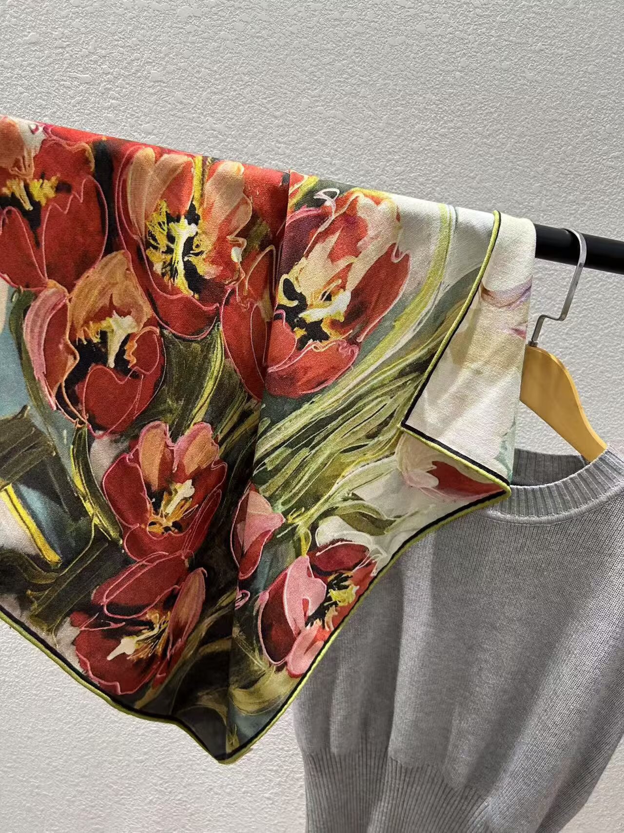Painterly Tulip Wool & Silk Scarf - Image 1