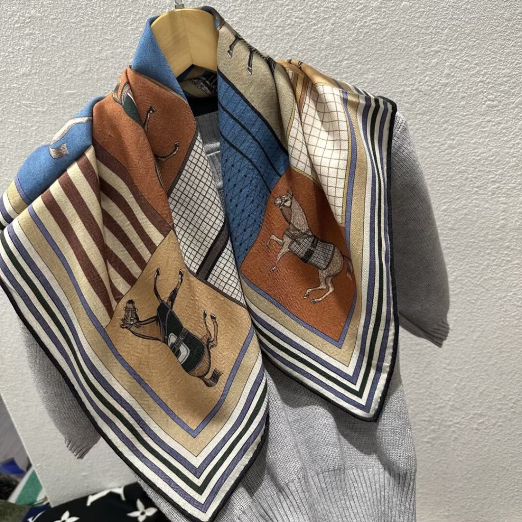 Equestrian Patchwork Wool & Silk Scarf