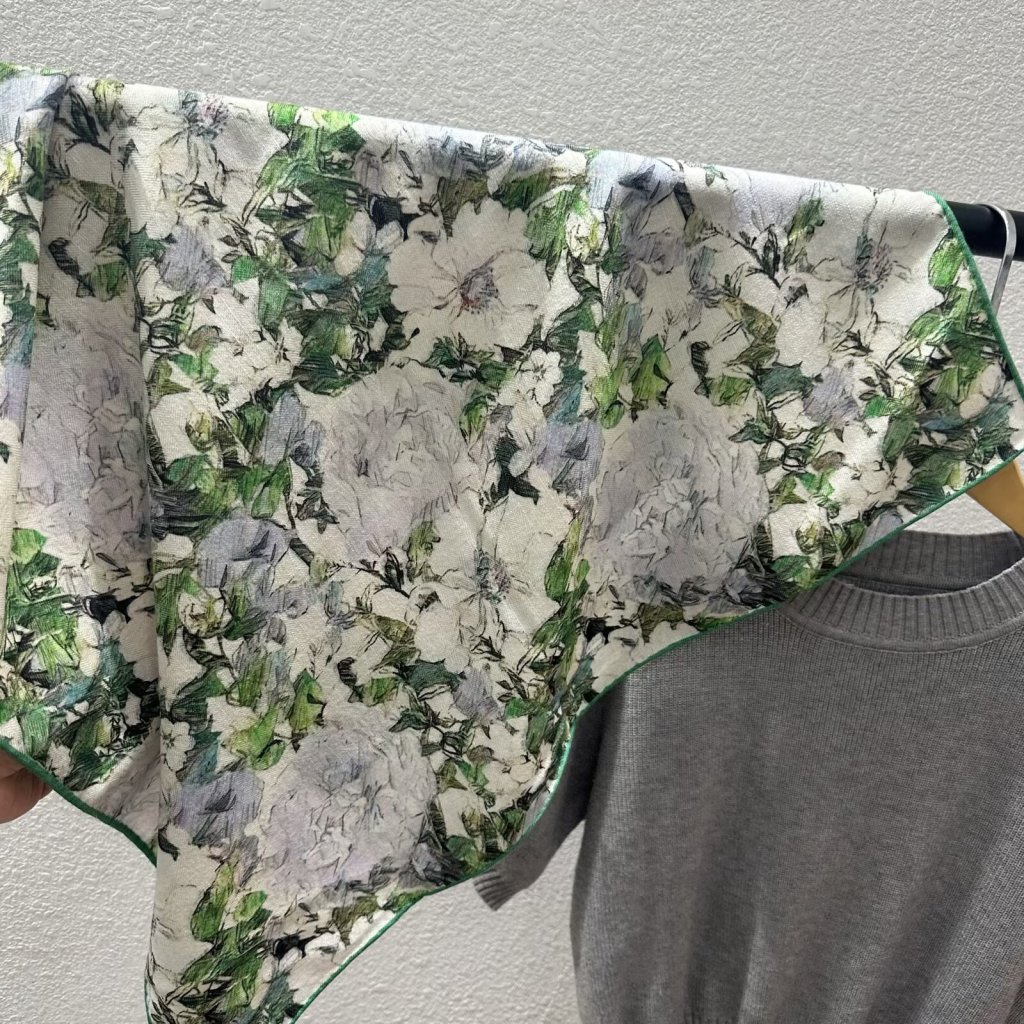 Green Botanical Wool & Silk Scarf